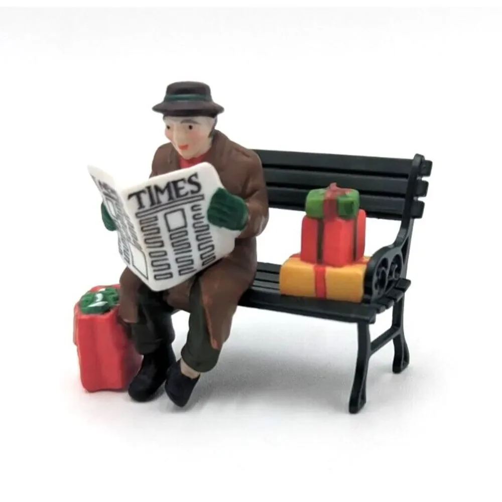 Dept 56 Rest Ye Merry Gentleman Man on Park Bench reading TIMES‎ Paper #5540-9